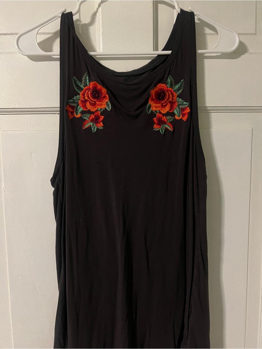 Black Floral Embroidered Sleeveless Tank Top